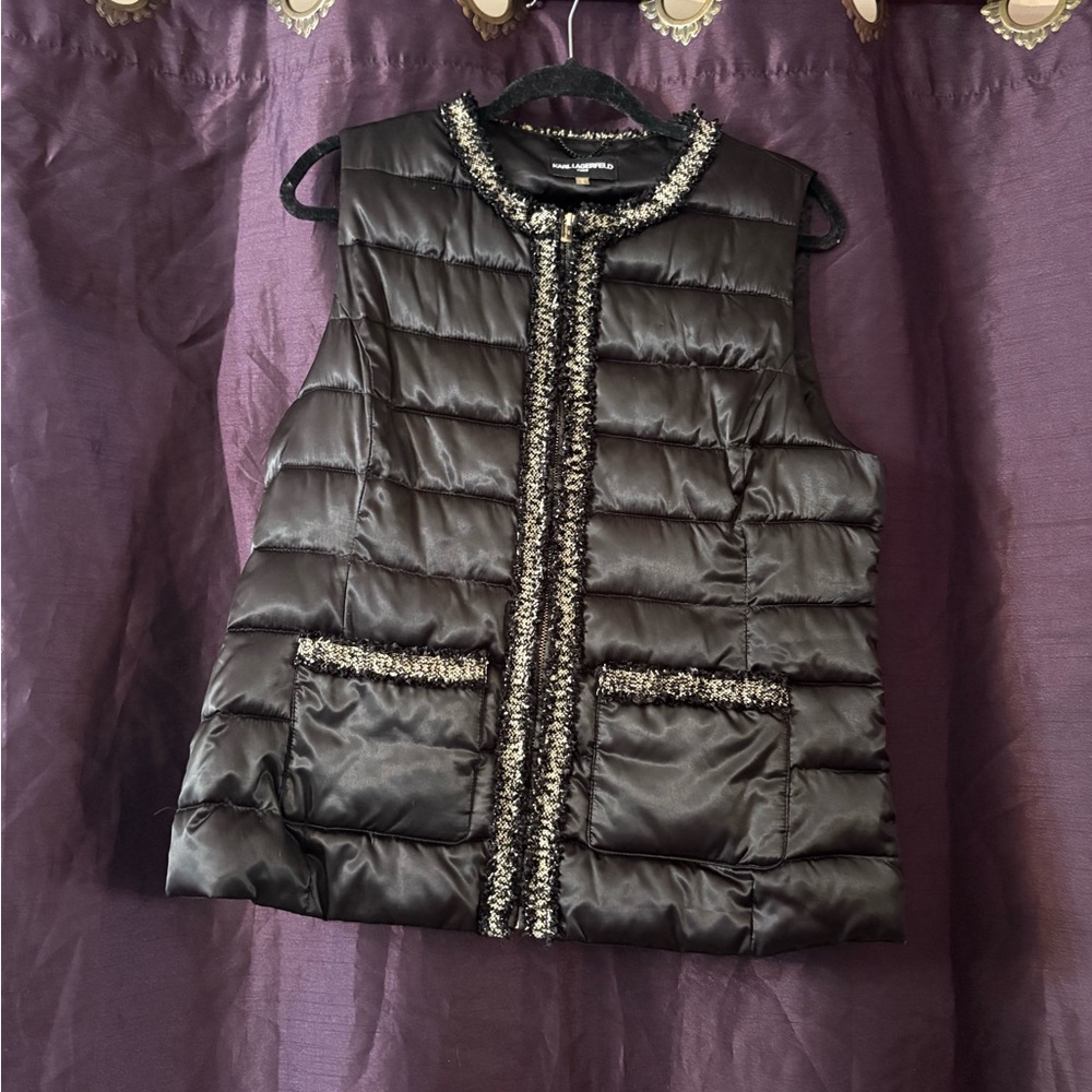 Karl Lagerfeld Black Quilted Vest with Elegant Trim